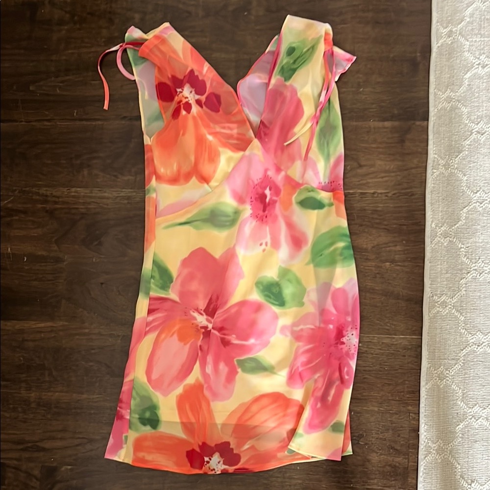With Jean Floral Mini Dress - Pink, Orange, Green